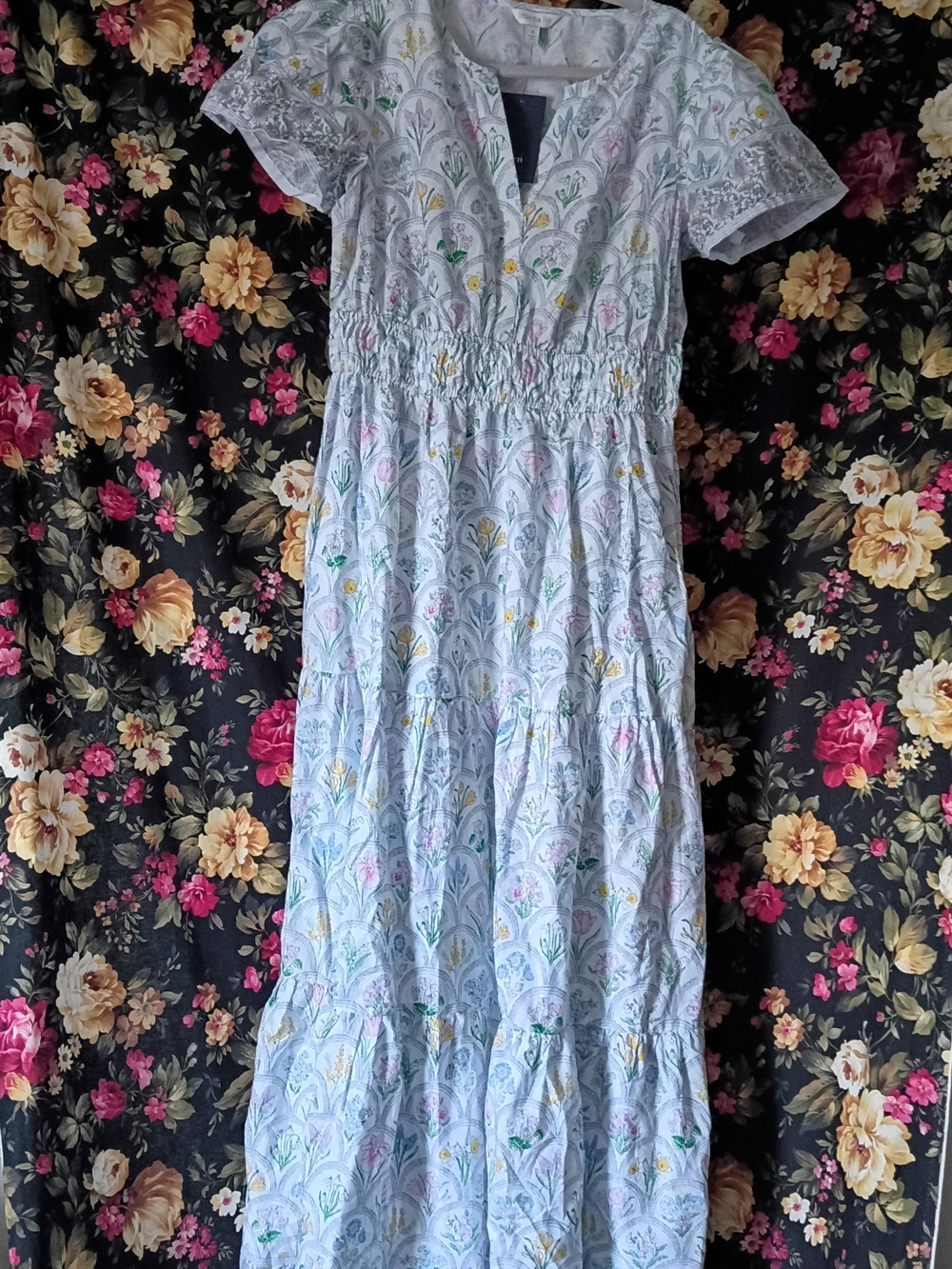 crown & ivy Light Blue Floral Tiered Maxi Dress with Pastel Accents